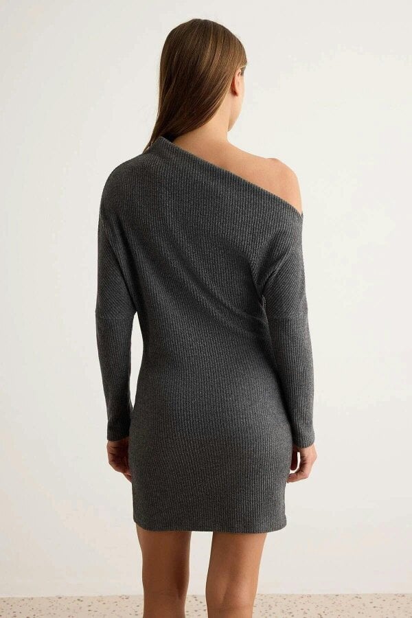 WOVCOR Asymmetric Neck Drop Shoulder Short Sleeve Mini A-Line Dress