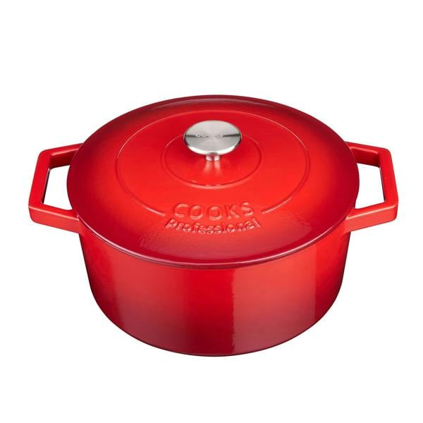 Cooks Professional 26cm Cast Iron Casserole | Graduated Red