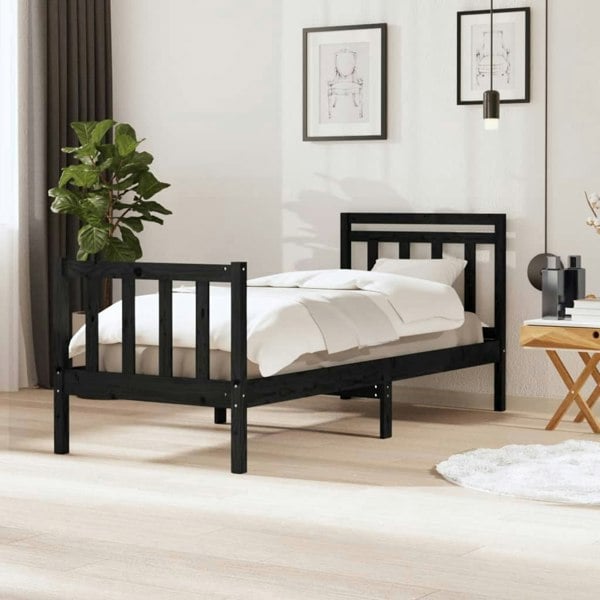 Berkfield Bed Frame Black 75x190 cm Small Single Solid Wood