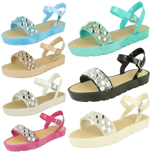 Savannah Ladies Savannah Diamante and Jewel Trim Flat Mules
