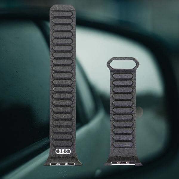 Audi Logo Genuine Leather Magnetic strap for Apple Watch 44/45/46/49mm Black - AU-GL-AW44-49-GT/D2-BK