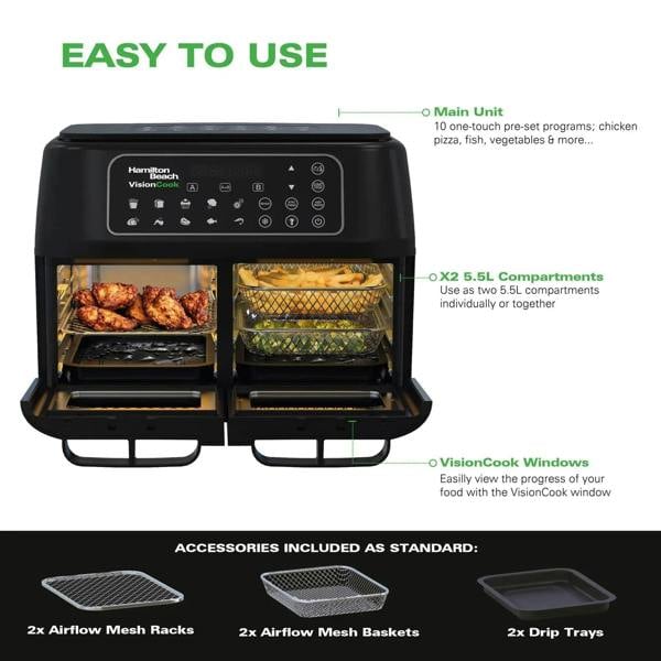 Hamilton Beach VisionCook 11L Digital Dual Air Fryer Oven - Hamilton Beach UK