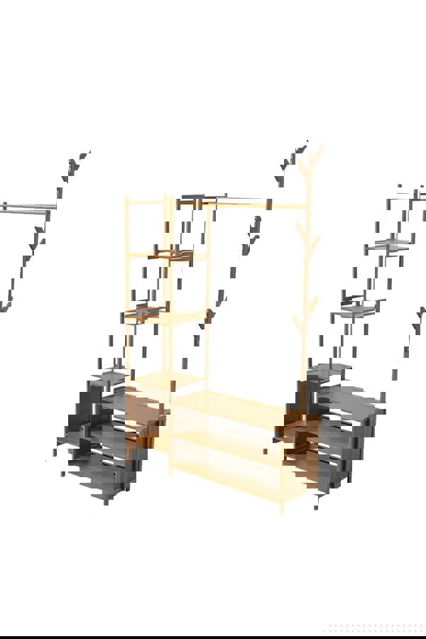 Living and Home Bamboo Clothes Rack with Storage Shelves