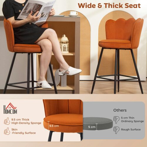 Wyld Haus Nivi Set Of 2 Orange Velvet Upholstered Lotus Design Bar Stools