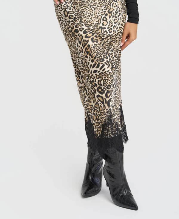 Needs No Label Leopard Satin Lace Mix Skirt