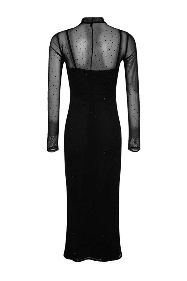 WOVCOR Black Tulle Evening Dress with Shiny Stones