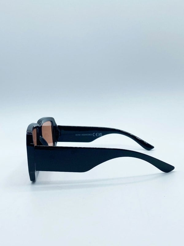SVNX Oversized Square Frame Sunglasses In Black with Orange Lenses