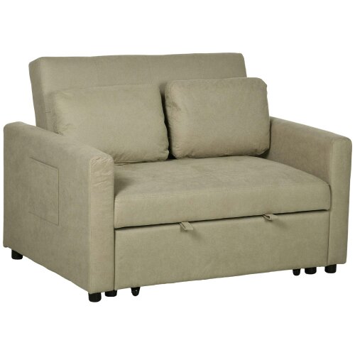 Wyld Haus Venido Loni Beige Fabric 2 Seater Sofa Bed With Side Pockets And Cushions