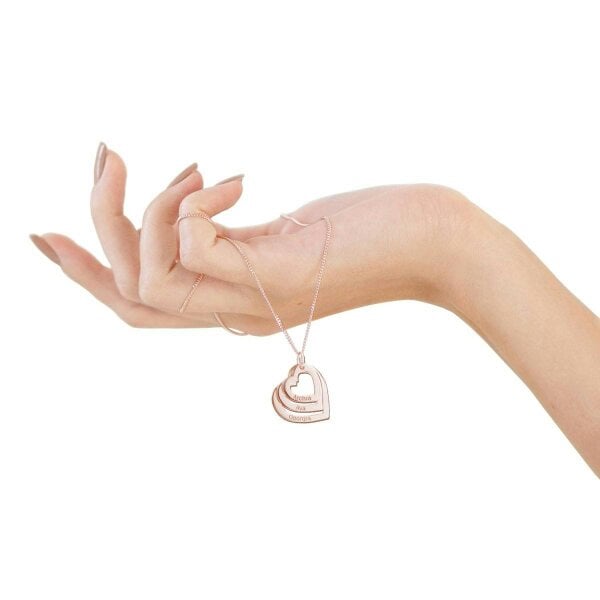 Christopher James of London 9ct Rose Gold Plated Triple Heart Personalised Family Necklace
