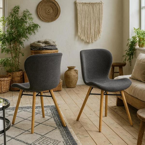 Wyld Haus Set of 2 Acorn Dining Chairs Grey Fabric and Oak Legs