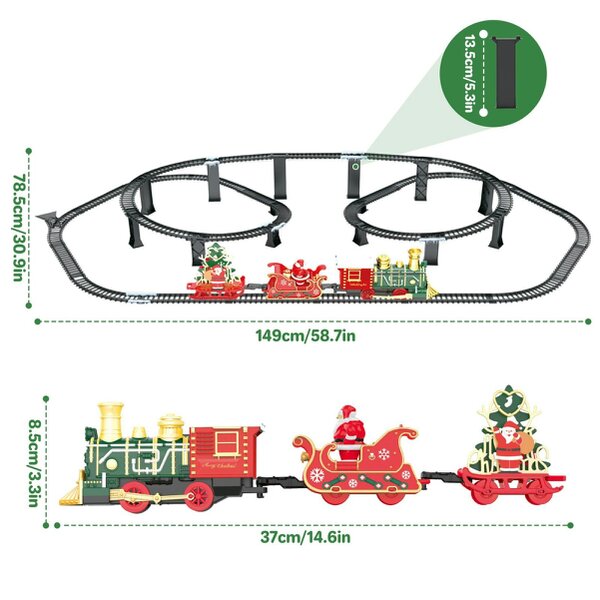 deAO Toys deAO Christmas Train Playset with Track, Music & Lights Festive Electric Locomotive Toy with Santa & Tree Carriages