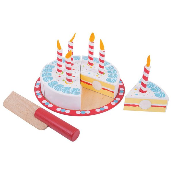 Bigjigs Toys Wooden Birthday Cake Toy - Includes 6 Slices & Cake Slicer