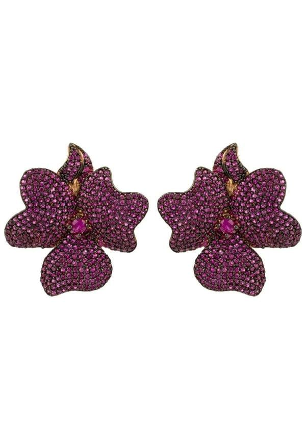 Flower Large Stud Earrings Ruby Rose Gold - LATELITA Earrings