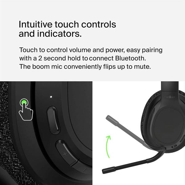 Belkin Soundform Adapt Wireless Over Ear ENC Headset with Boom Mic Black - AUD005btBLK