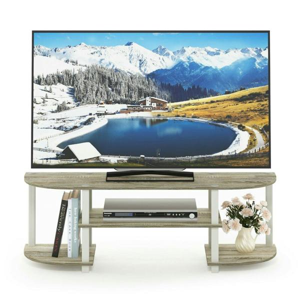 WALPLUS Turn S Tube Wide TV Entertainment Center, Sonoma Oak/White | TV Stand Unit for Entertainment Storage and Living Room Setup