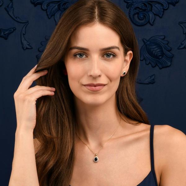 namana Gold Plated Sterling Silver Blue Cubic Zirconia Oval Halo Pendant Necklace