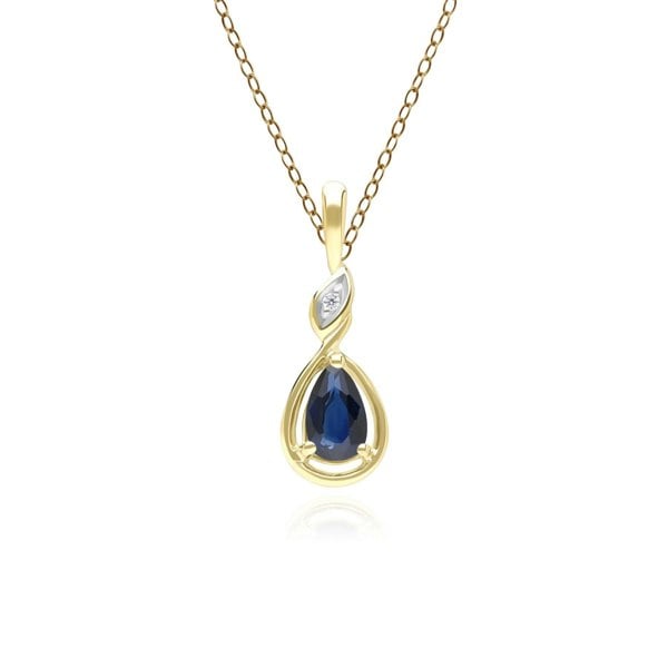 Gemondo Classic Pear Sapphire & Diamond Pendant Necklace In 9ct Yellow Gold