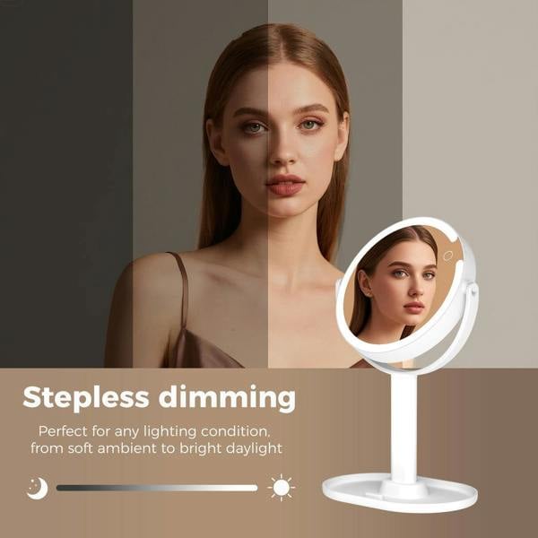 Emitto 10X Magnifying Makeup Mirror Round 360° Rotation LED Light Double Side