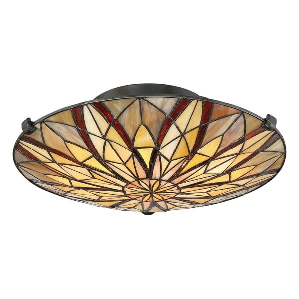 Semi Flush Light Tiffany Style Coloured Glass Uplight Valiant Bronze LED E27 60W Loops