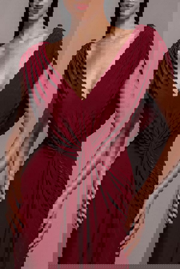 Cowl Plunge Draped Mermaid Maxi Dress - Wine DR4879