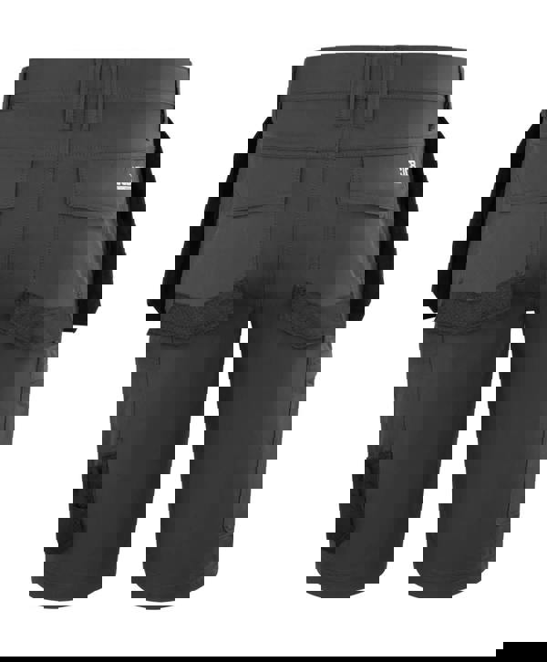 JCB 4-Way Stretch Mens Premium Holster Cargo Work Trade Shorts, black cargo shorts with multiple pockets and reinforced stitching.