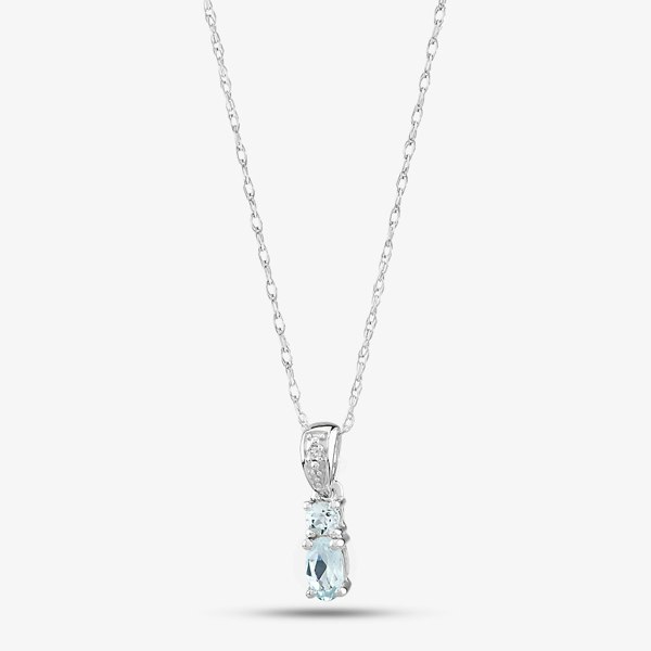 T. H. Baker 9ct White Gold Oval Aquamarine and Diamond Pendant BSS413-AQ