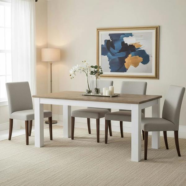 Fifty Five South Hampstead Oak Top White Dining Table