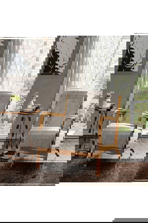 Living and Home Wooden Frame Upholstered Tufted Armchair