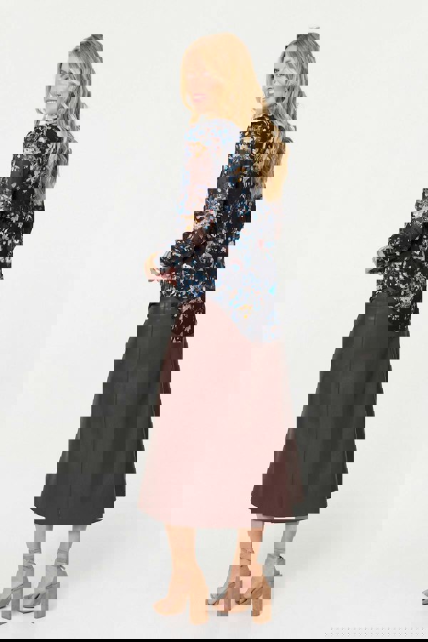 Blue | Floral Semi Sheer Long Sleeve Blouse
