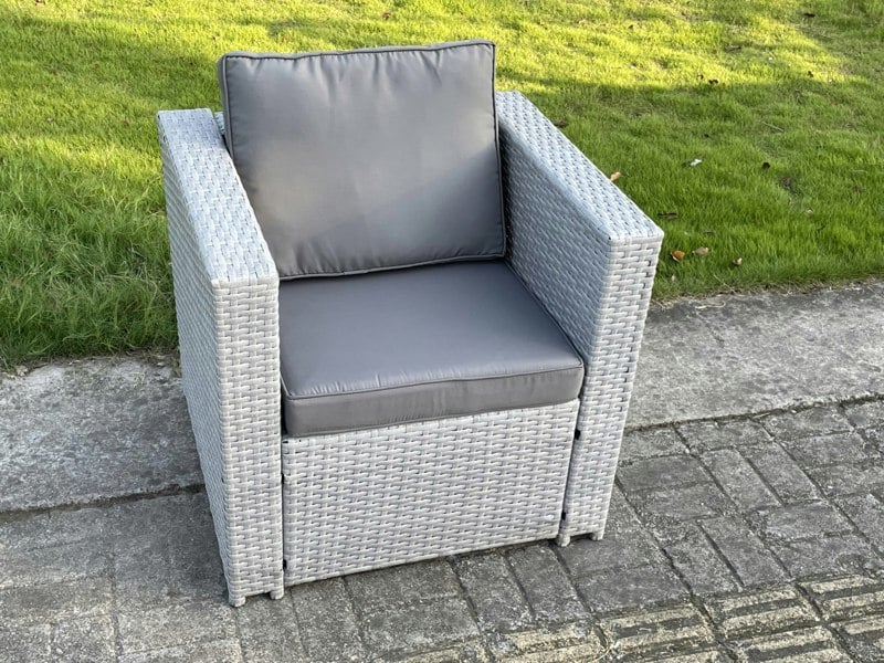 Fimous Light Grey Lounge Outdoor PE Rattan Garden Furniture Set Wicker Sofa Set Oblong Coffee Table With 2 Armchair