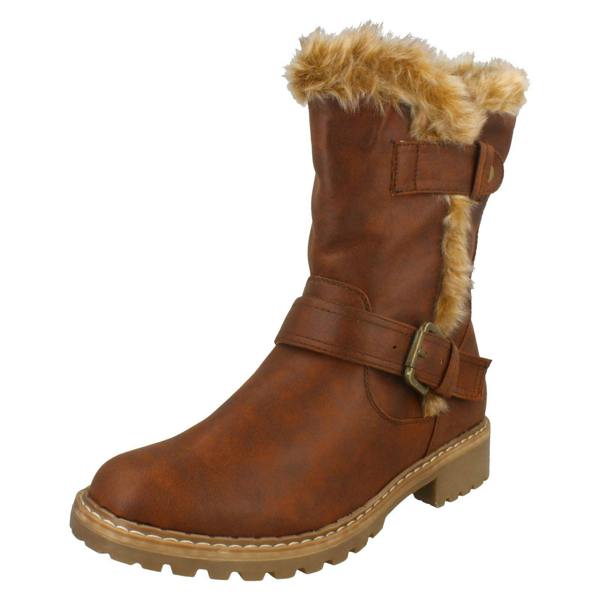 Down to Earth Ladies Down To Earth Fur Trim Calf Boots