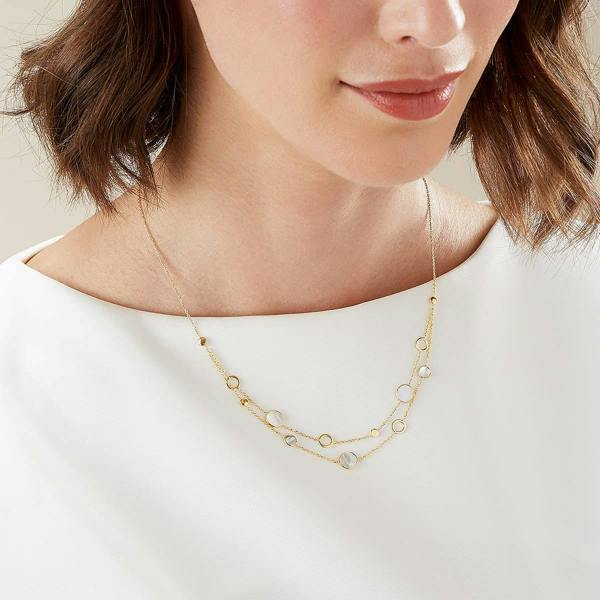 Pia 9ct Gold Mother-of-Pearl Necklace, Double-Front Disc