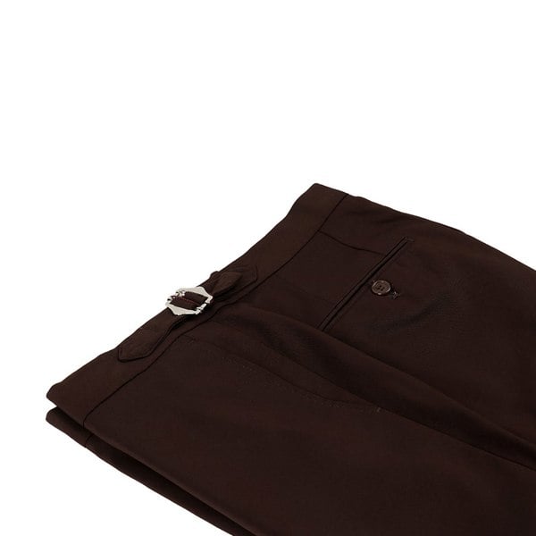 David WeJ Plain Smart Trousers with Side Adjusters - Brown