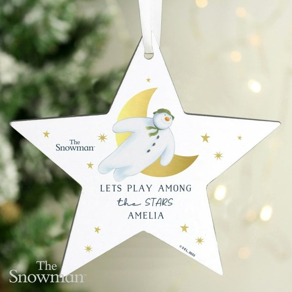 Personalised Memento Company Personalised The Snowman Gold Moon Wooden Star Decoration
