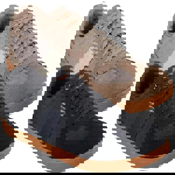 Skechers Placer Camilo Mens Smart Lace Up Casual Trainers Shoes, showing a pair of stylish lace-up sneakers in beige and black with gum soles.