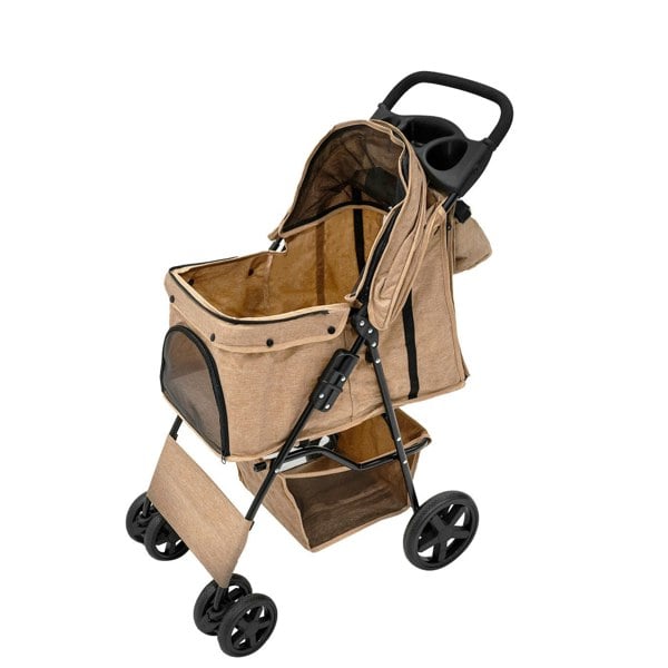 Monstershop Pet Stroller with Rain Cover & Caddy Bag - Woven Beige