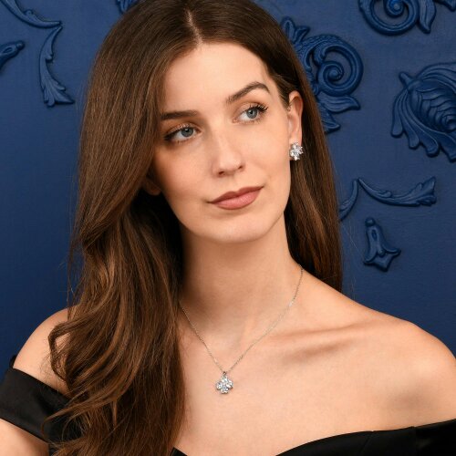 Zavana Silver Large Clover Stud Earrings With Heart Shaped CZ Stones