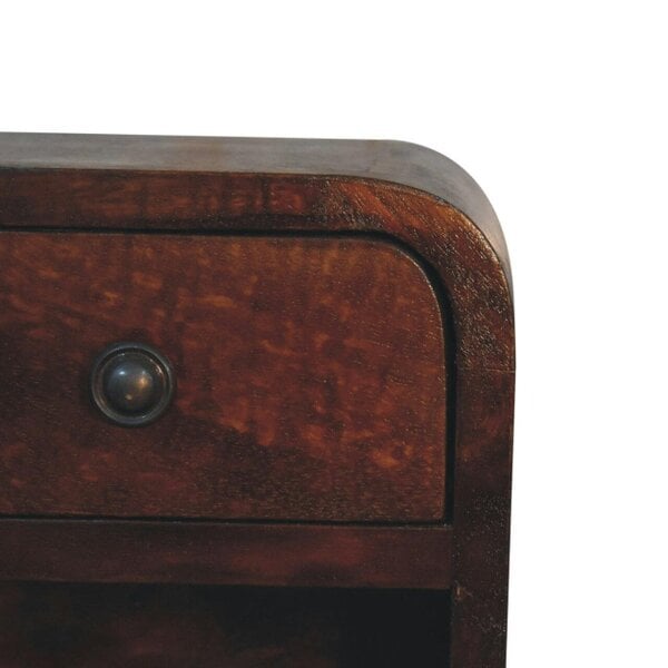 Wyld Haus Cagliari Small Mini Curved Chestnut Bedside Table with Open Slot
