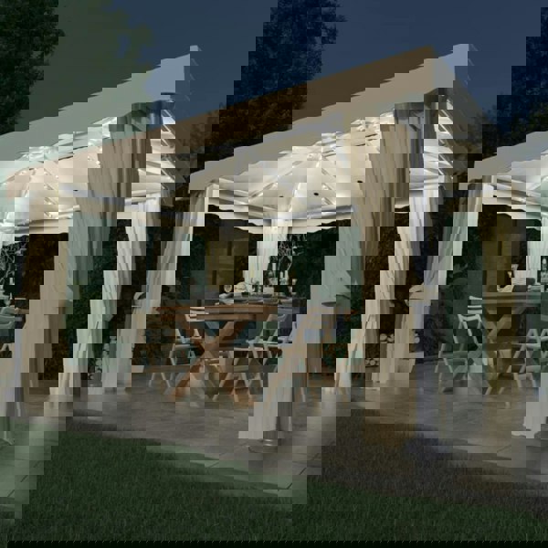 Berkfield Gazebo with Curtain&LED String Lights 4x3 m Cream White