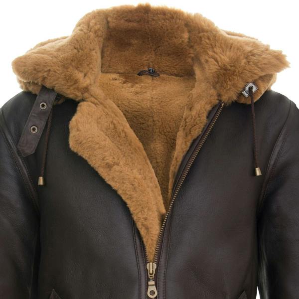 Infinity Leather Mens Hooded Sheepskin Leather B3 Flying Jacket-Columbus
