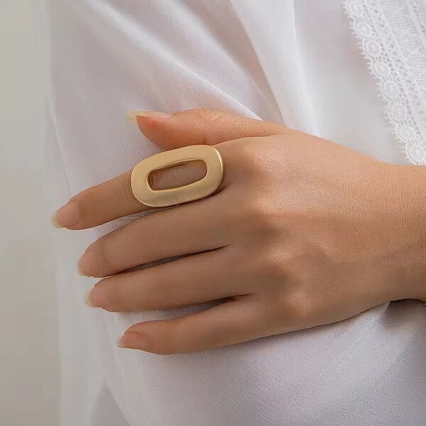 The Colourful Aura Oval Cut Adjustable Ring Open Statement Band (Gold/Silver) - Gold - Gold