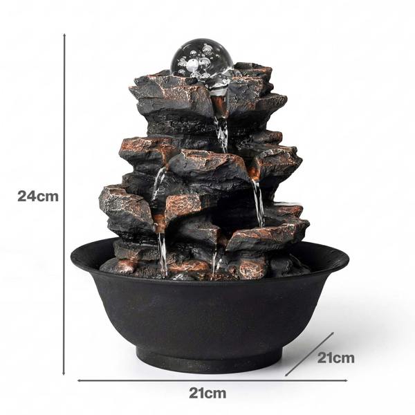 Spector Water Fountain Tabletop Glass Ball Feature 3-Speed Flow Resin Rock Brown