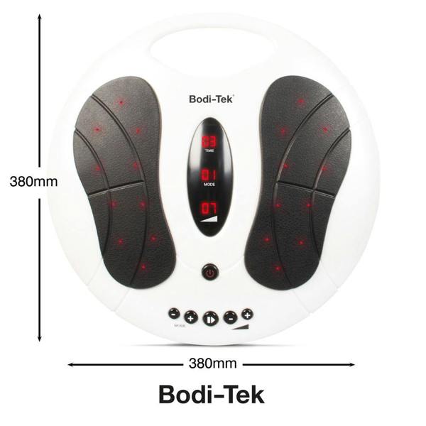 The Circulation Plus Active Lower Leg & Foot Exerciser (2025) is a round white massager with black foot pads, red LED display, control buttons, and 380mm size—an ideal solution for a sedentary lifestyle.