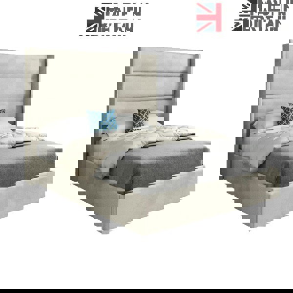 Casa Magna Nuno Straight Winged Upholstered Soft Velvet Bed Frame - Cream