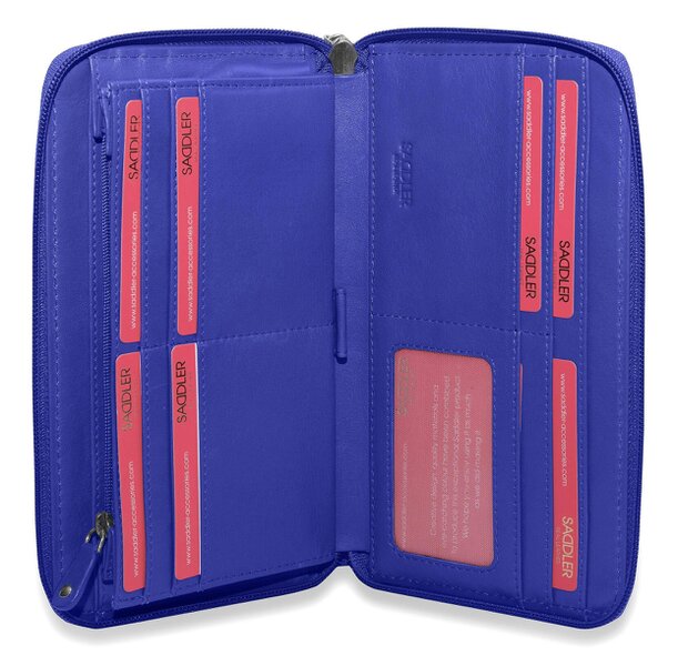 SADDLER SOPHIA Leather Zip Around Purse  - 15 Card slots, Mobile Phone Pocket,  Detachable Wrist Strap- RFID Protected