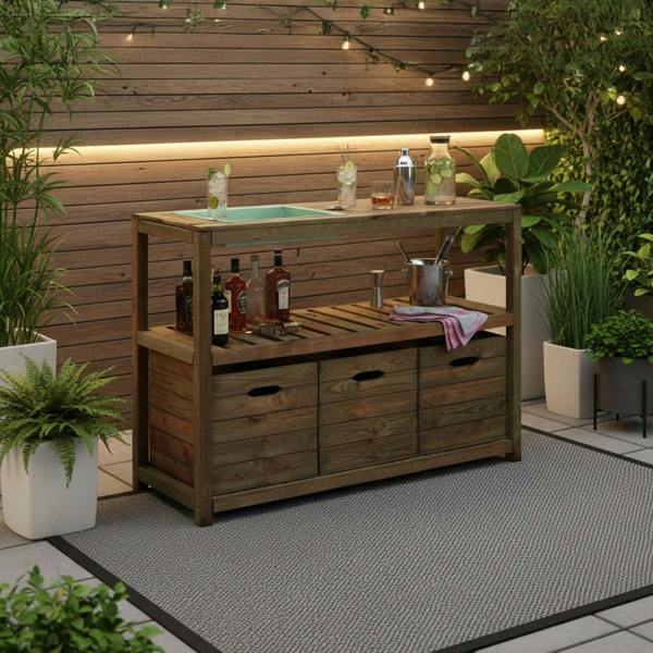 Cerland Choko Wooden Garden Bar 1.3m x 0.9m x 0.45m Garden Bar with Storage