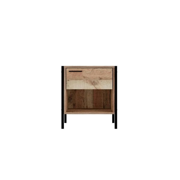 Wyld Haus Lucan Oak Effect Distressed  Bedside Table 1 Drawer Open Shelf