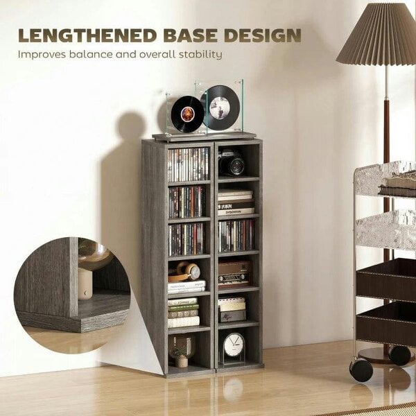 Bobobiy Set of 2 CD Media Display Shelf Unit Tower Rack with Adjustable Shelves, Distressed Grey