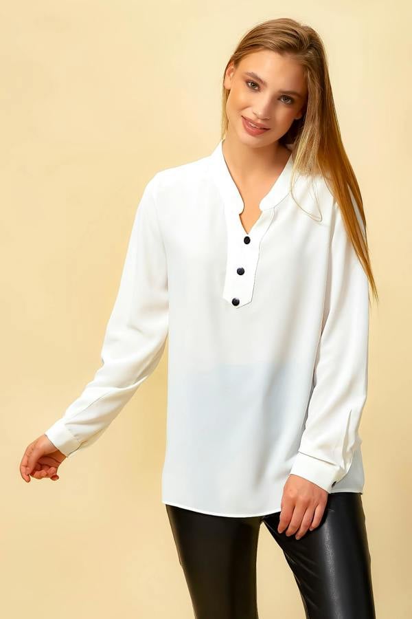 Hoxton Gal Oversized Long Sleeves Top with Button Details in White