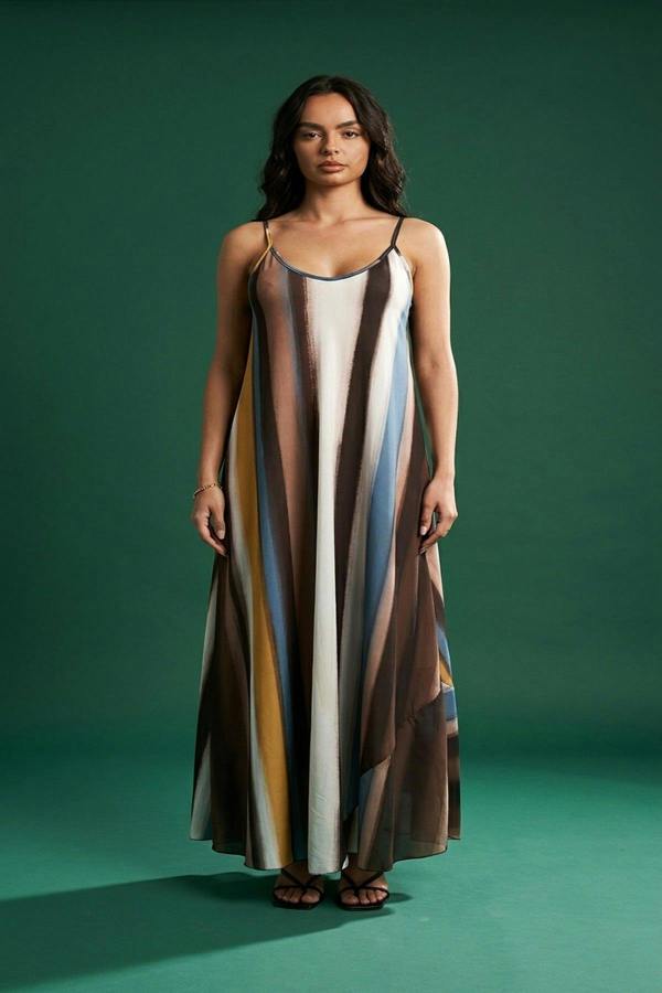 Naela Strappy Printed Maxi Dress - Brown